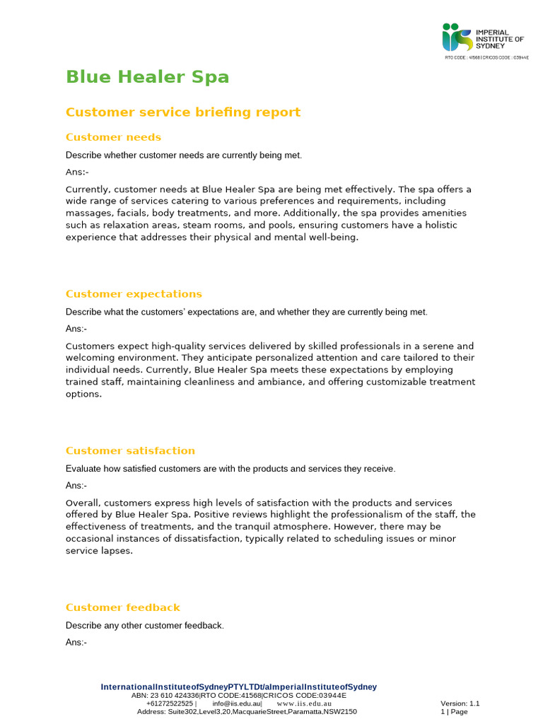 SITXCCS016 Briefing Report | PDF