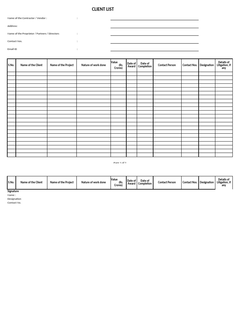 Format client list pdf
