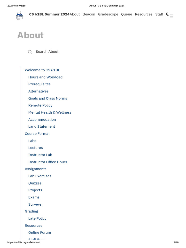 About - CS 61BL Summer 2024 | PDF