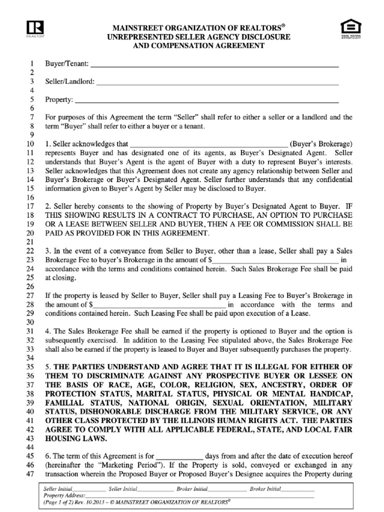 MORe UNREPRESENTED SELLER AGENCY DISCLOSURE AND COMPENSATION AGREEMENT ...