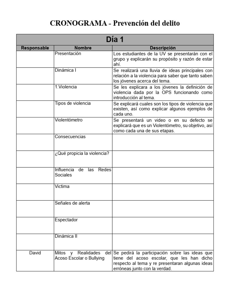 Cronograma de Prevención del Delito | PDF | Violencia | Ciencias sociales