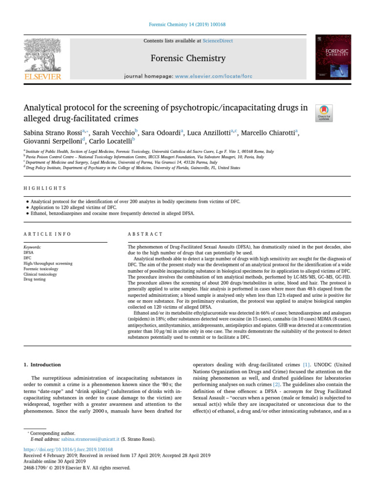Analytical Protocol For The Screening of Psychotropic Incapacitating ...