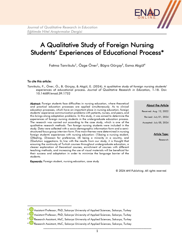 A Qualitative Study of Foreign Nursing Students' Experiences of ...