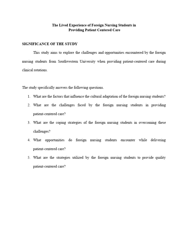 The Lived Experience of Foreign Nursing Students in Providing Patient ...