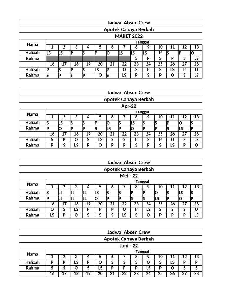 Jadwal Absen FEBUARI | PDF