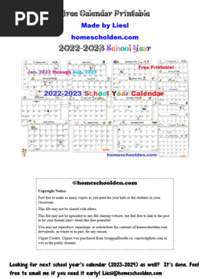 Calendar 2022 2023 School Year Free Printable Update1
