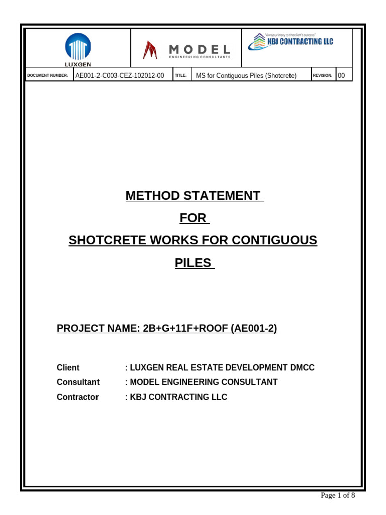 Method Statement For Guniting (Contiguous Piles) | PDF