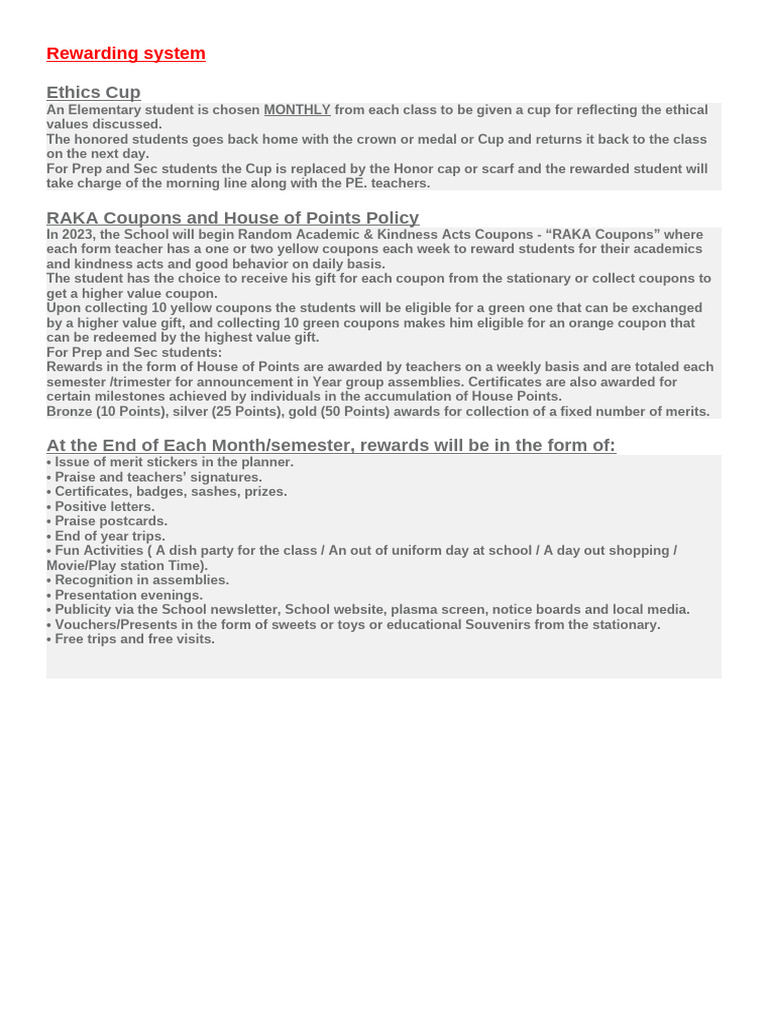 Rewarding system pdf