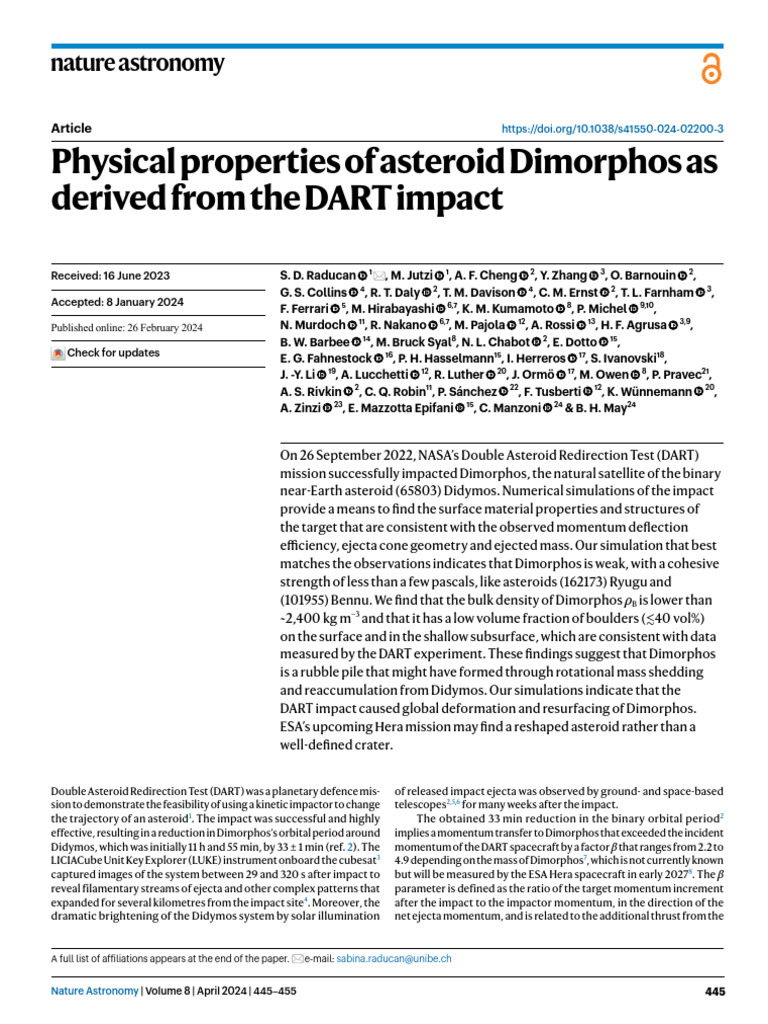 Physical Properties of Asteroid Dimorphos As Derived From The DART ...