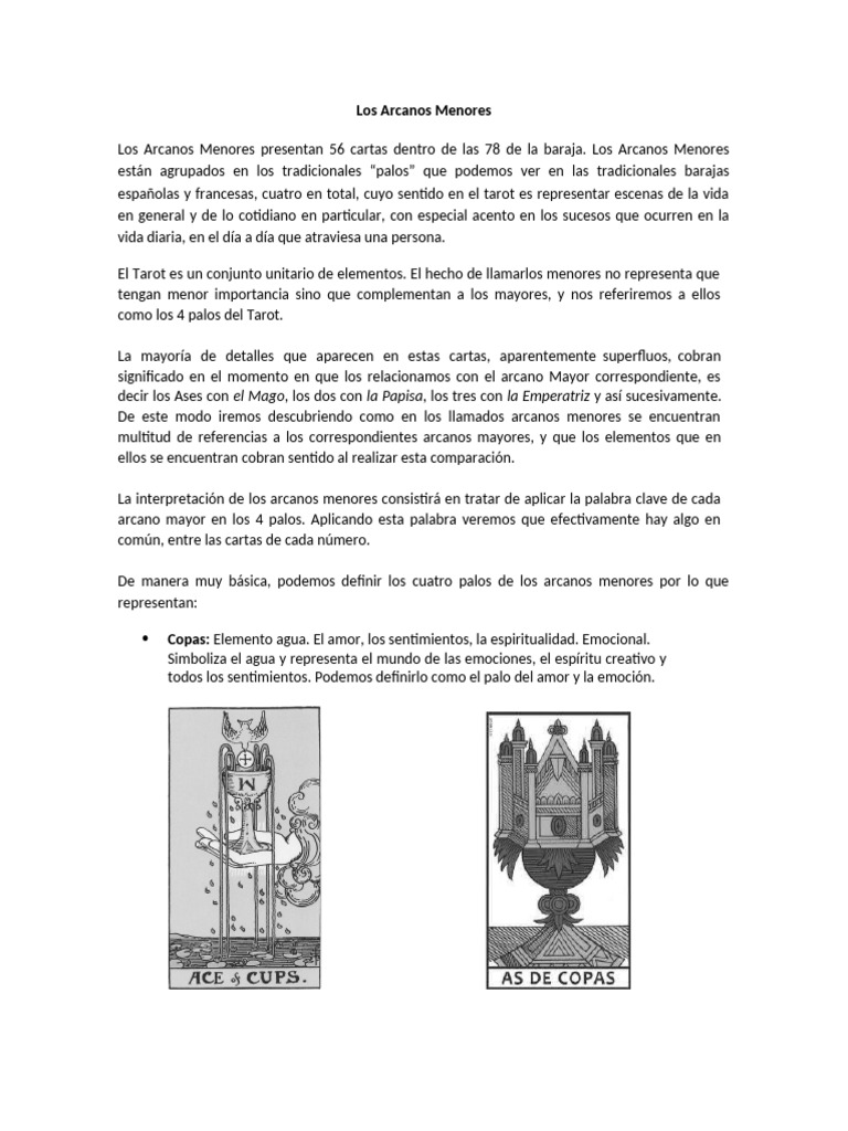 Los Arcanos Menores | PDF | Tarot | Jugando a las cartas
