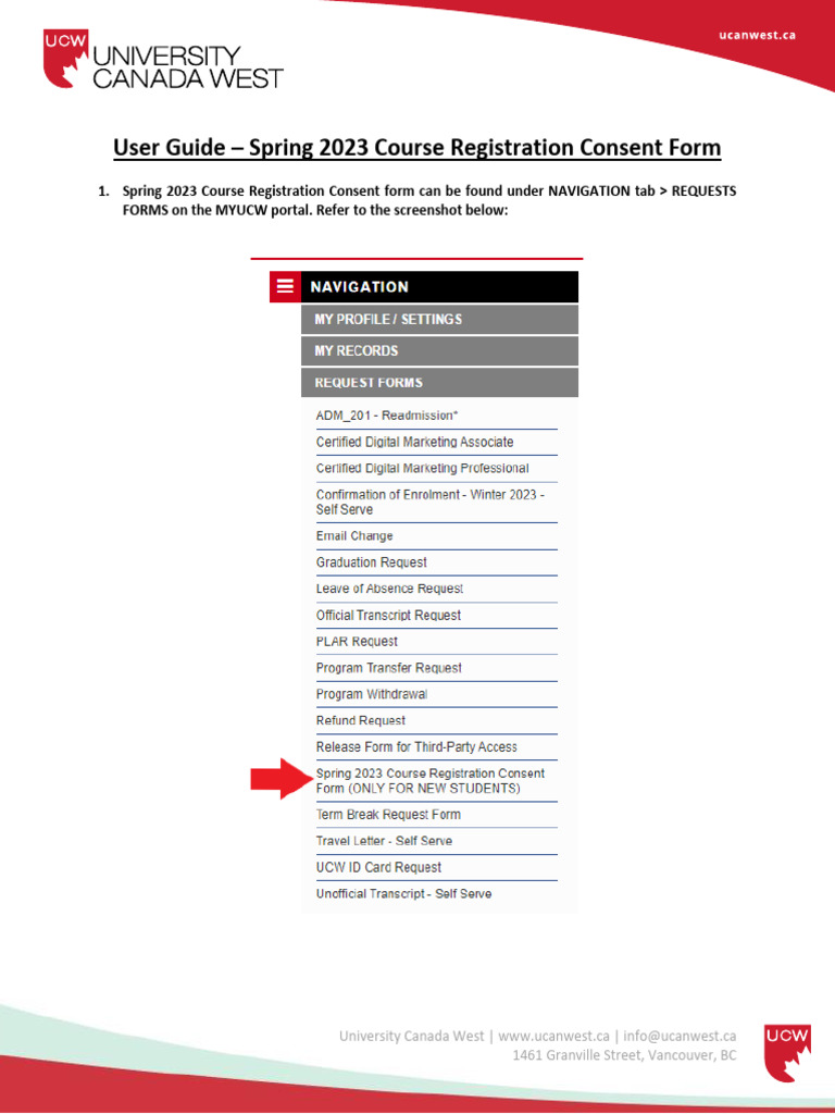 User Guide Spring 2023 Course Registration Consent Form | PDF
