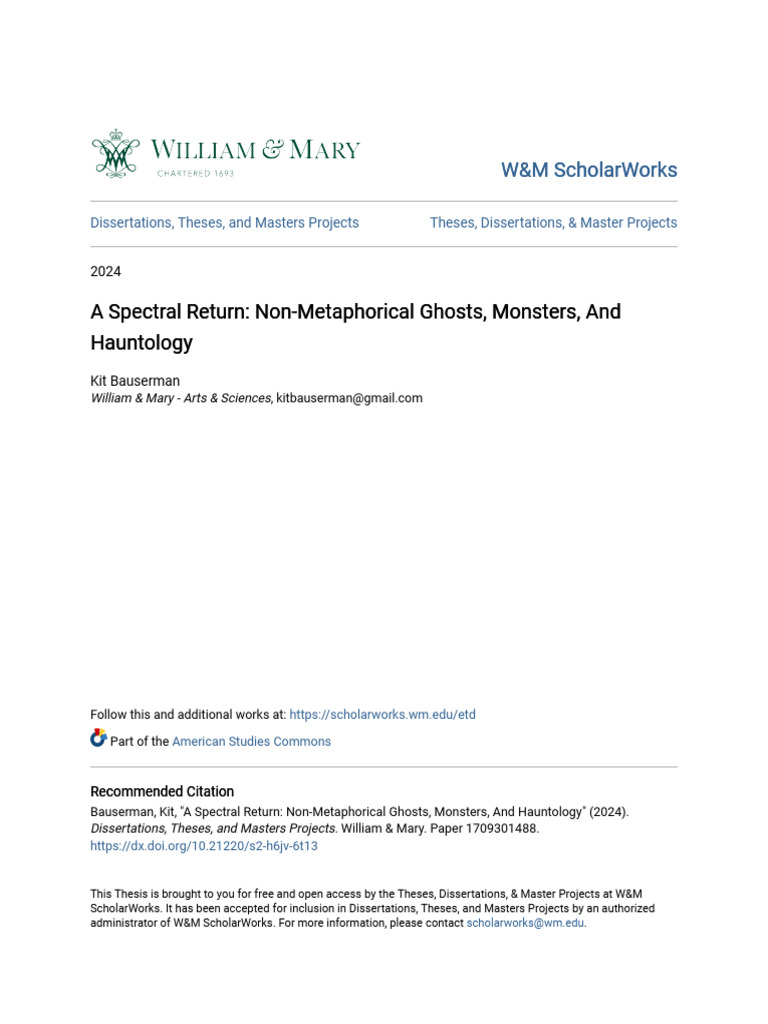 A Spectral Return - Non-Metaphorical Ghosts Monsters and Hauntol | PDF