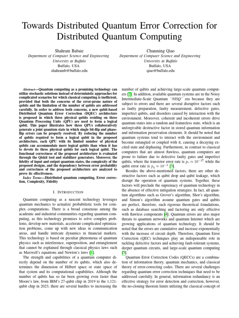 Towards Distributed Quantum Error Correction For D | PDF