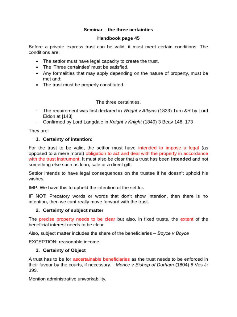 Understanding the Three Certainties of Trusts | PDF | Inheritance | Justice