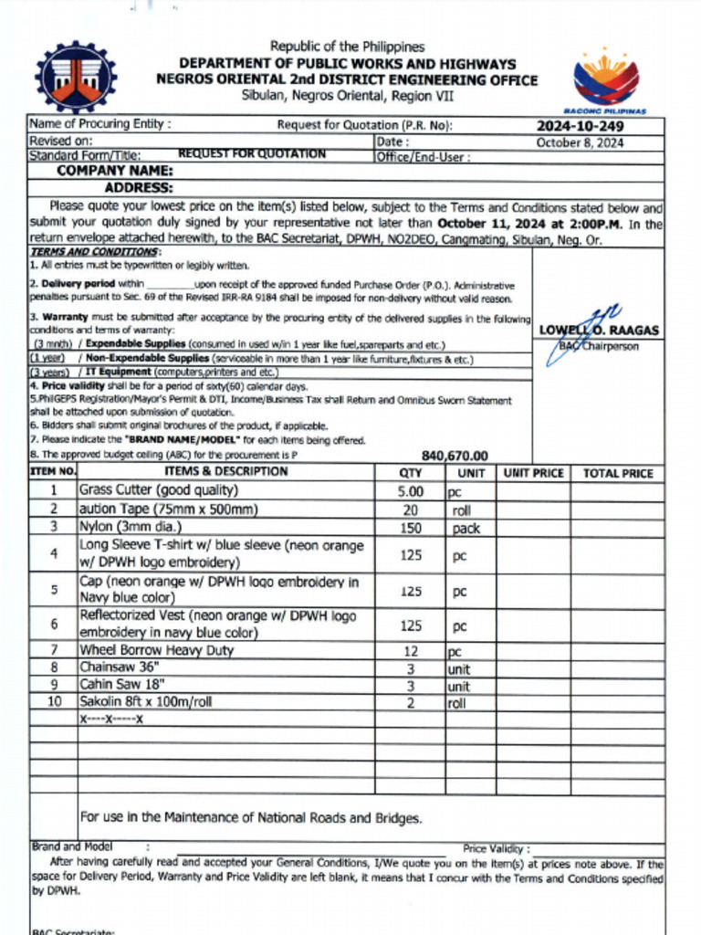 REQUEST FOR QUOTATION (50) dp2 249 | PDF
