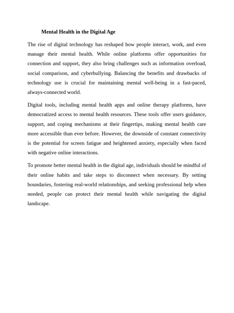 Mental Health in The Digital Age | PDF