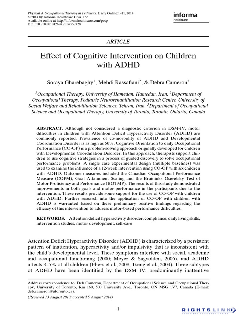 Effect of Cognitive Intervention On Children With ADHD | PDF