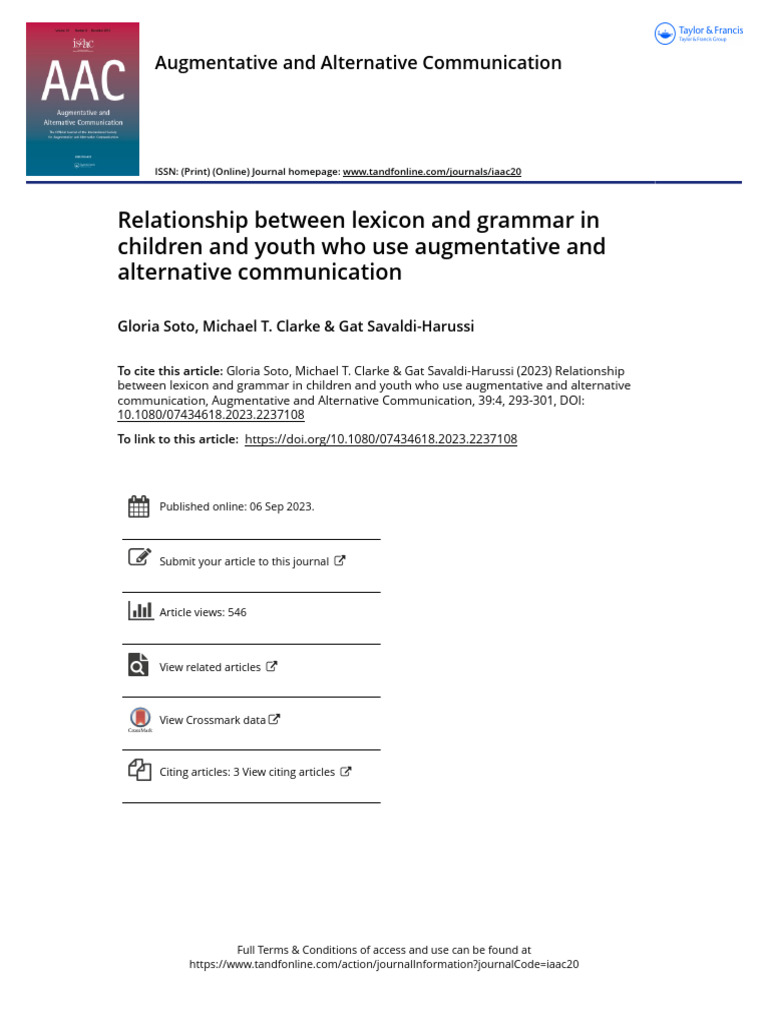 Relationship Between Lexicon and Grammar in Children and Youth Who Use ...