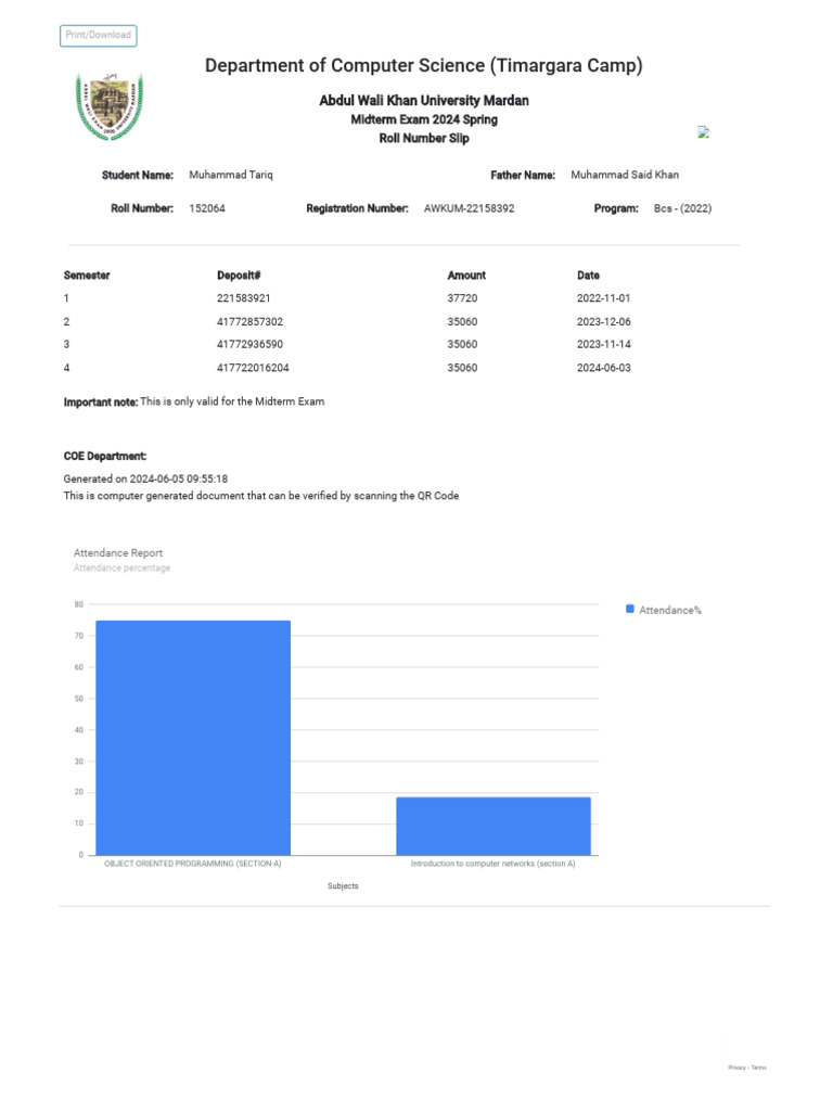Tariq exam slip pdf