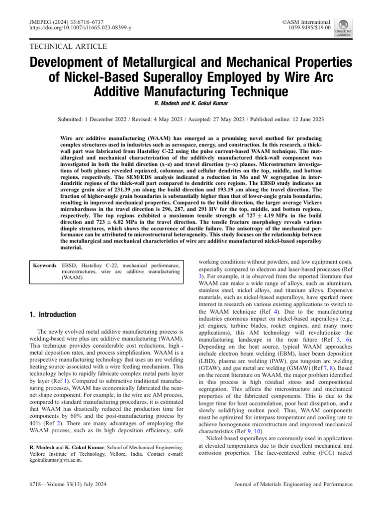 Development of Metallurgical and Mechanical Properties of Nickel-Based ...