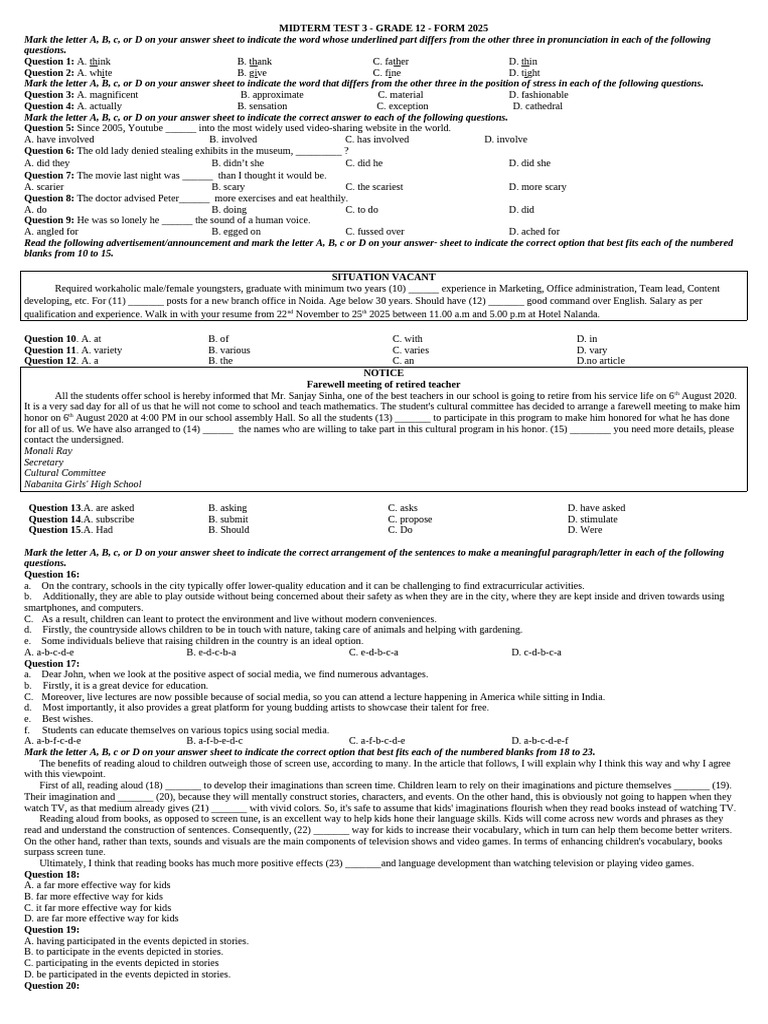 Test 3 - HS | PDF