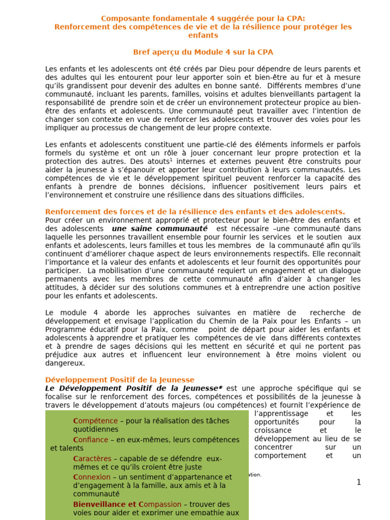 Brief CPA Module 4 - Children Life Skills-French | PDF