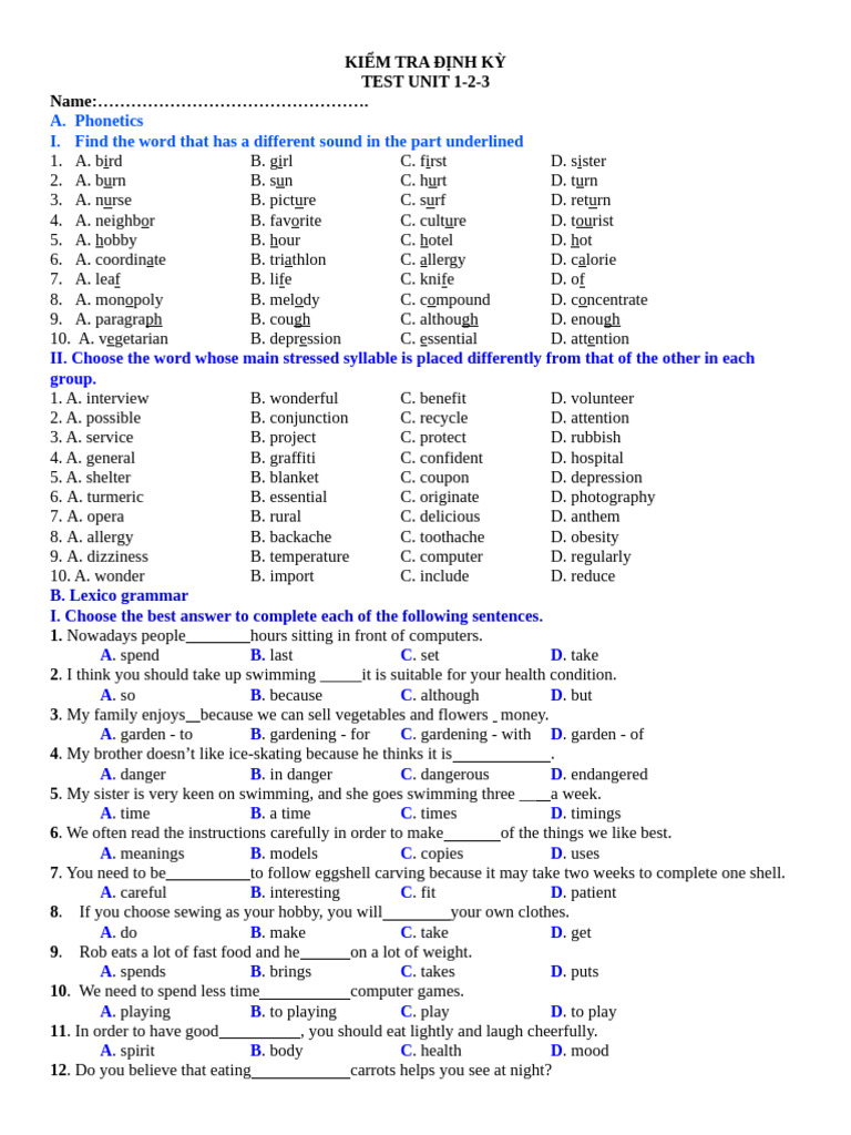 Test Unit 1-2-3 | PDF