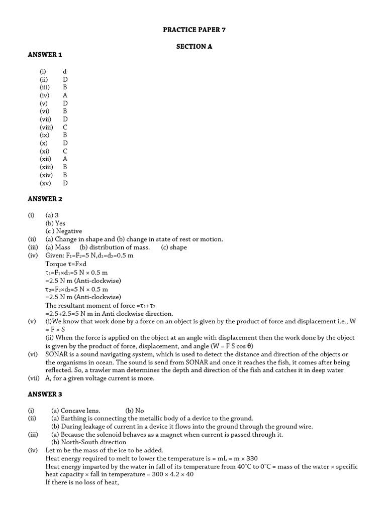 Practice Paper Section A Answer 1 | PDF