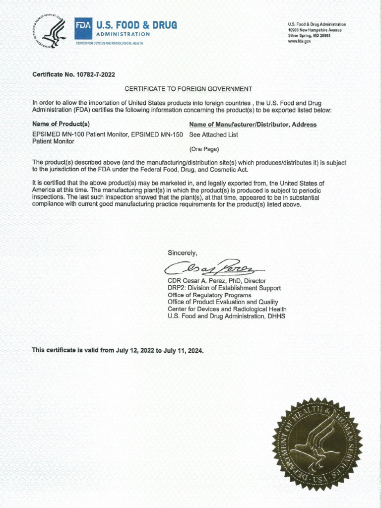 FDA Certificate | PDF