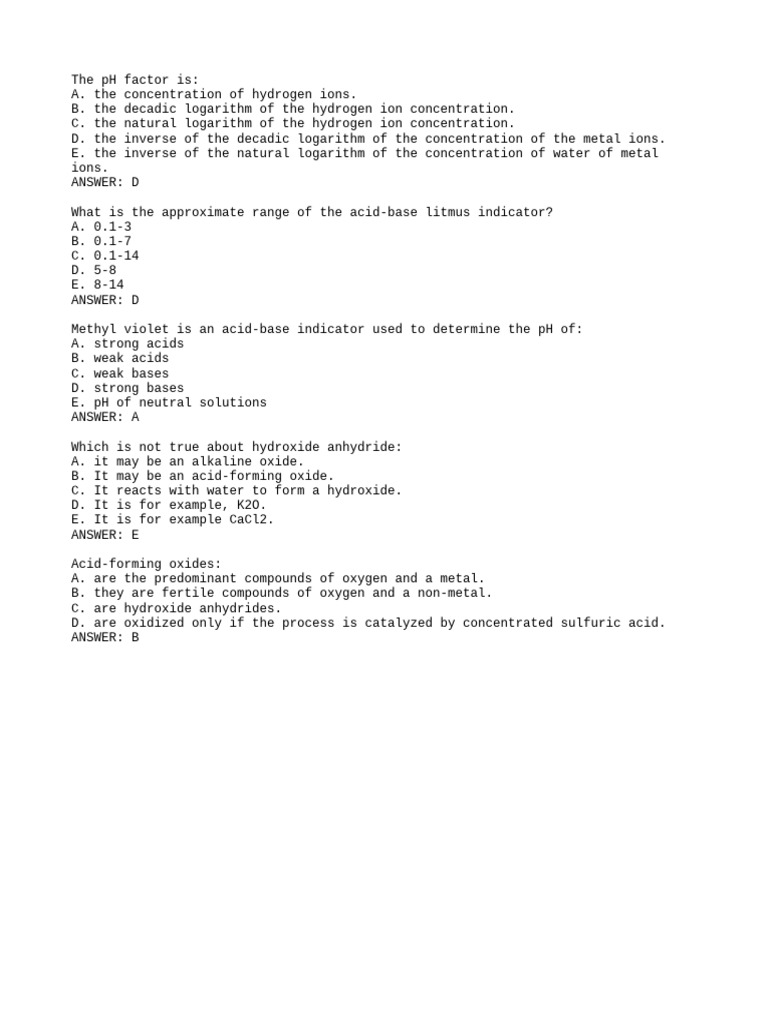 Charles University Bases and Acids Sample Questions | PDF