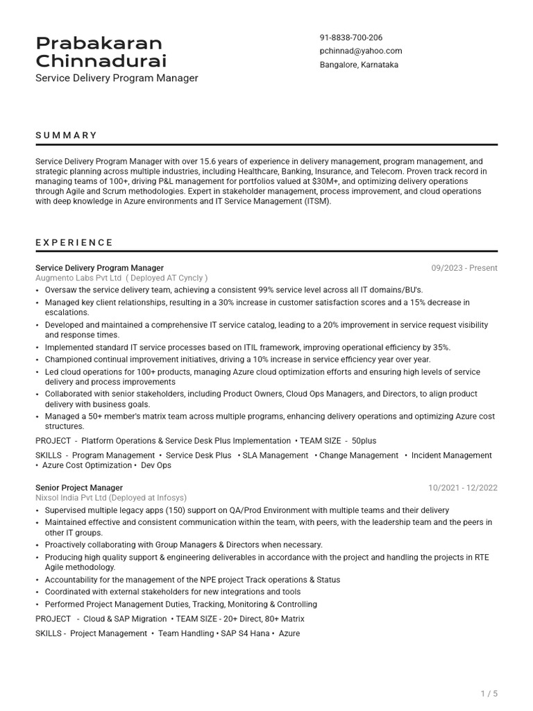 Prabakaran Chinnadurai - Service Delivery Program Manager | PDF ...