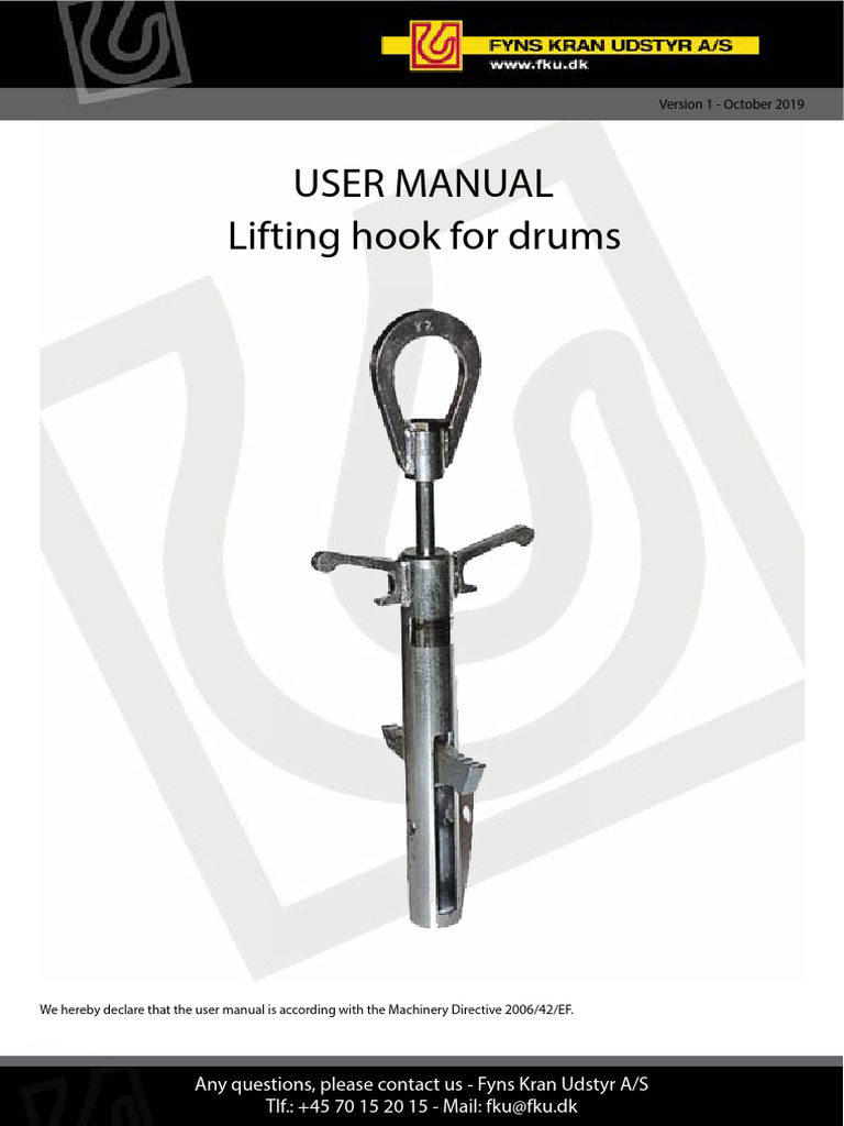 User Manual Lifting Hook For Drums Løftekrog Til Tromle UK | PDF