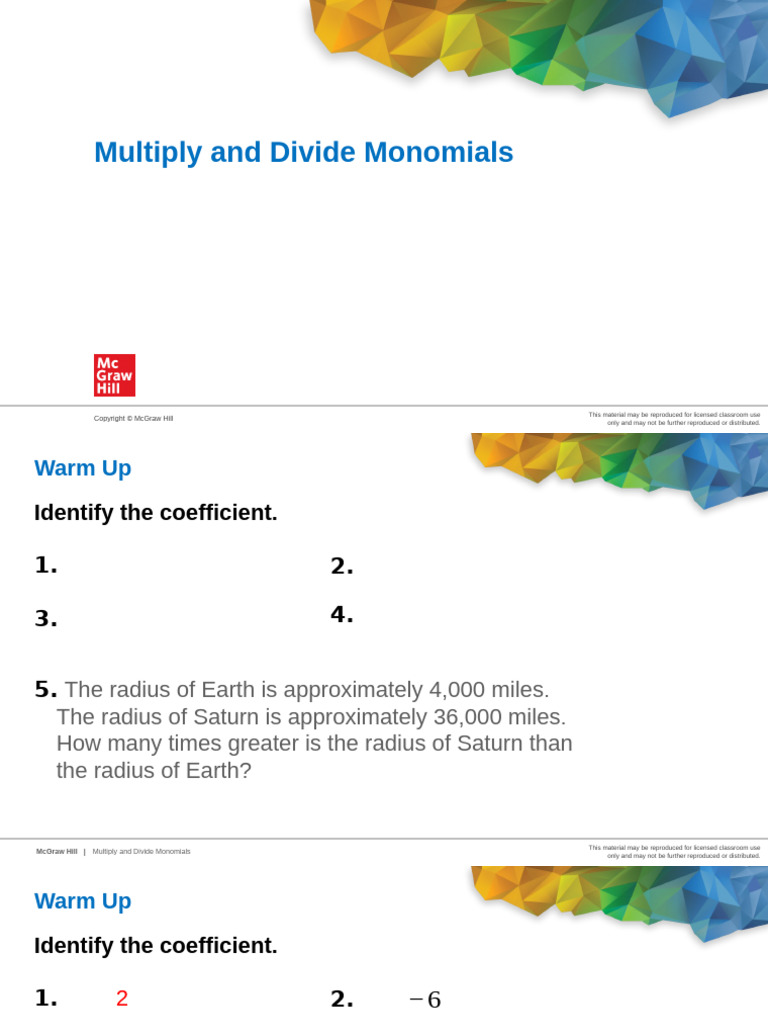 Multiply and Divide Monomials Guide | PDF | Multiplication | Computers