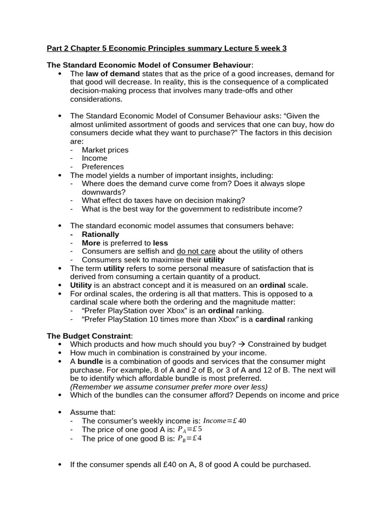 Part 2 Chapter 4 Economic Principles Summary Lecture 5 Week 3 Pdf