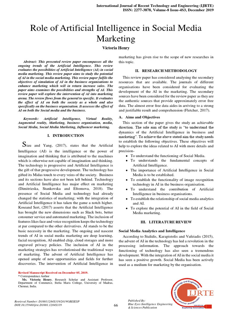 Role of Artificial Intelligence in Socia | PDF