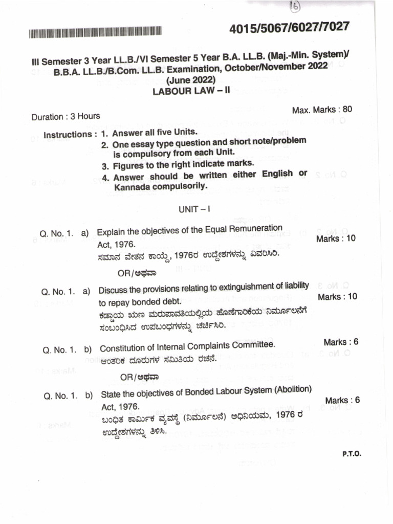 Labour Law Ii - Question Papers | PDF