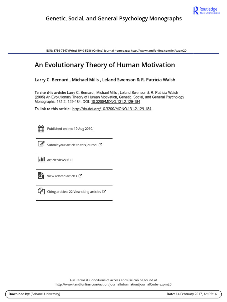 3 An Evolutionary Theory of Human Motivation | PDF