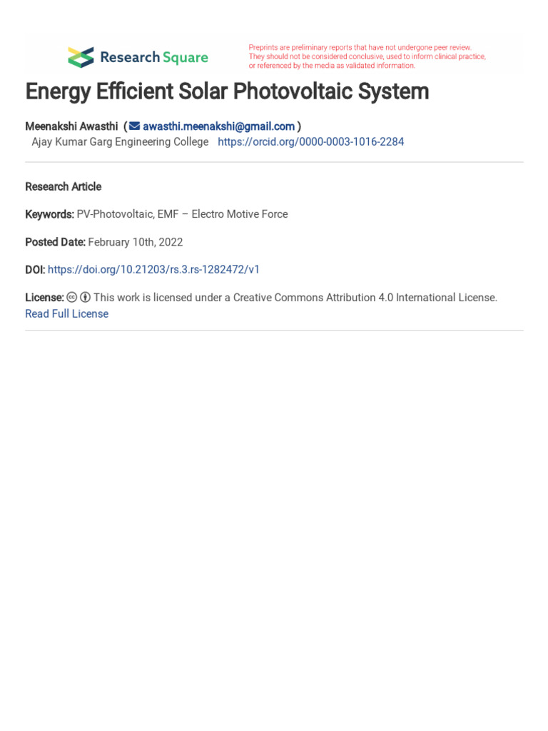 Energy Efficient Solar Photovoltaic System | PDF
