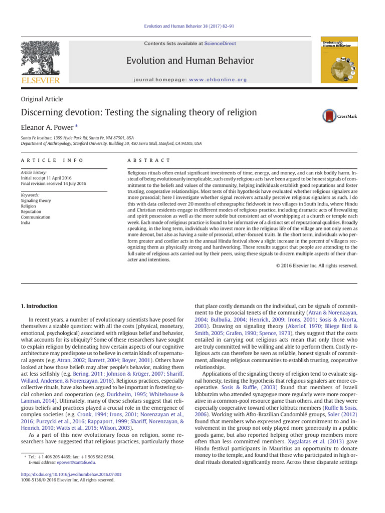 Discerning Devotion - Testing The Signaling Theory of Religion | PDF