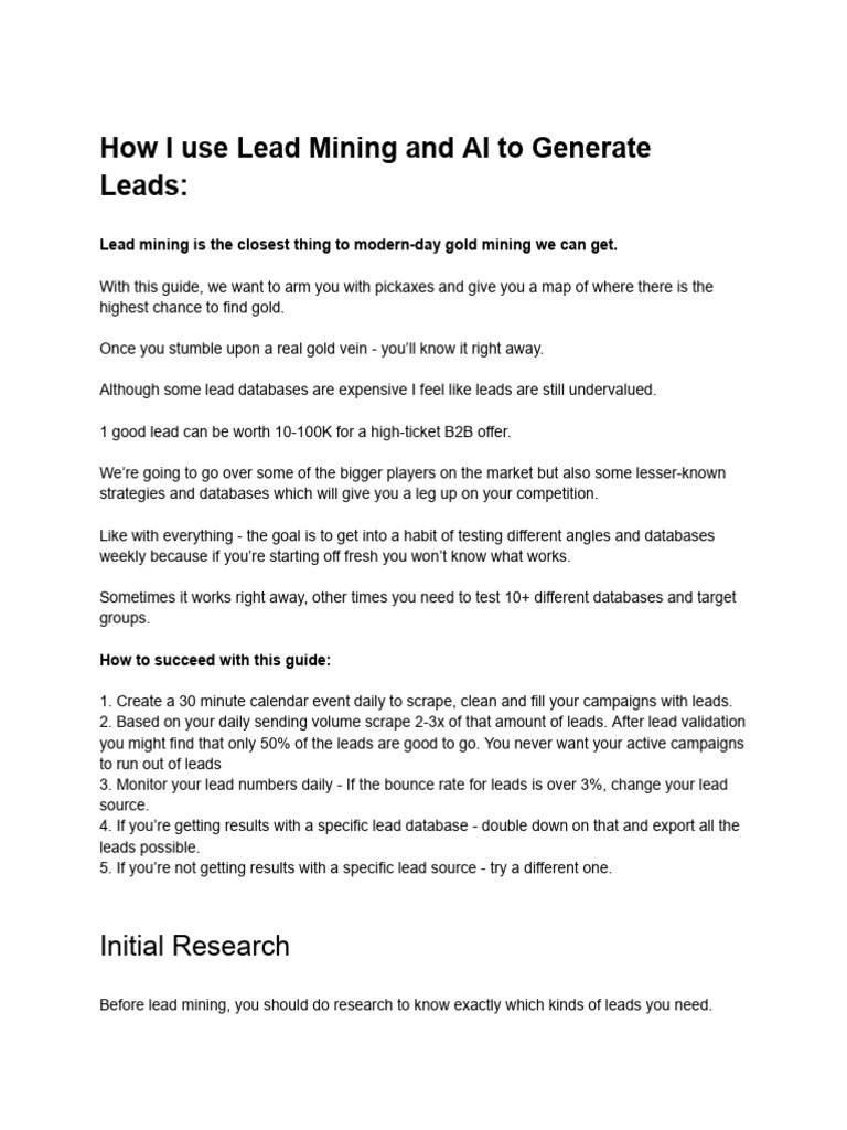How I Use Lead Mining and AI To Generate Leads:: Initial Research | PDF