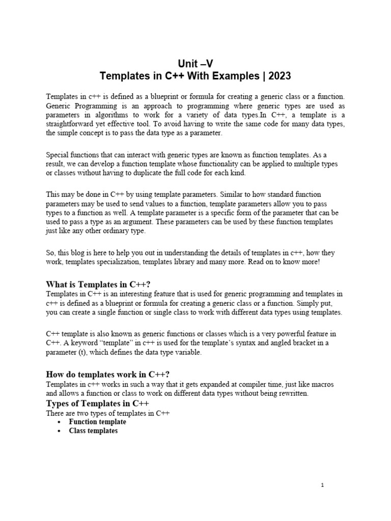C++ Templates Guide with Examples | PDF | C++ | Parameter (Computer ...