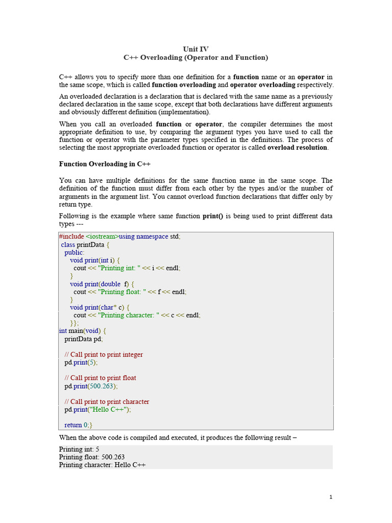 C++ Overloading (Operator and Function) | PDF