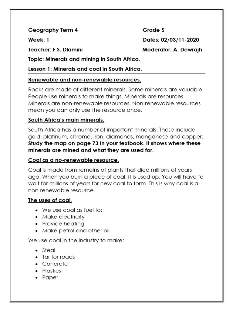 Geography 1 Term 4 Coal | PDF
