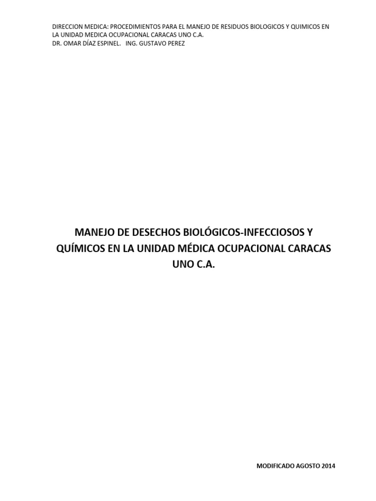 Protocolo Manejo Desechos Infecciosos O Biologicos Umo Omar Sep11