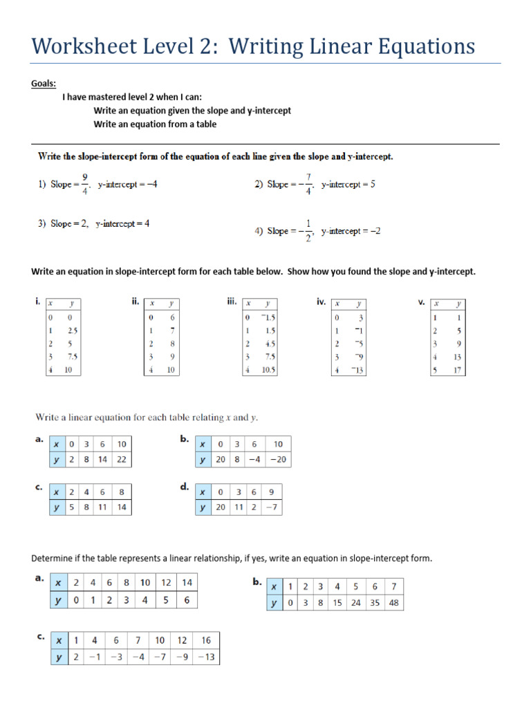 Write Line Eq From Table | PDF