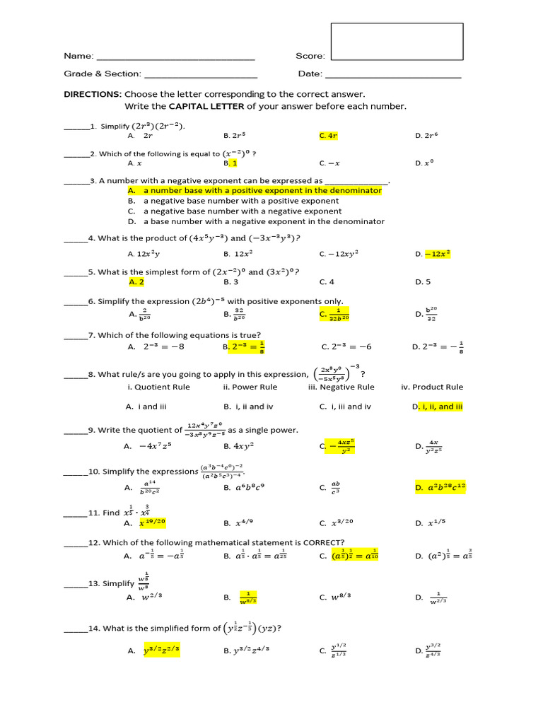 Summative Test on Exponential-Radicals - Math9 | PDF