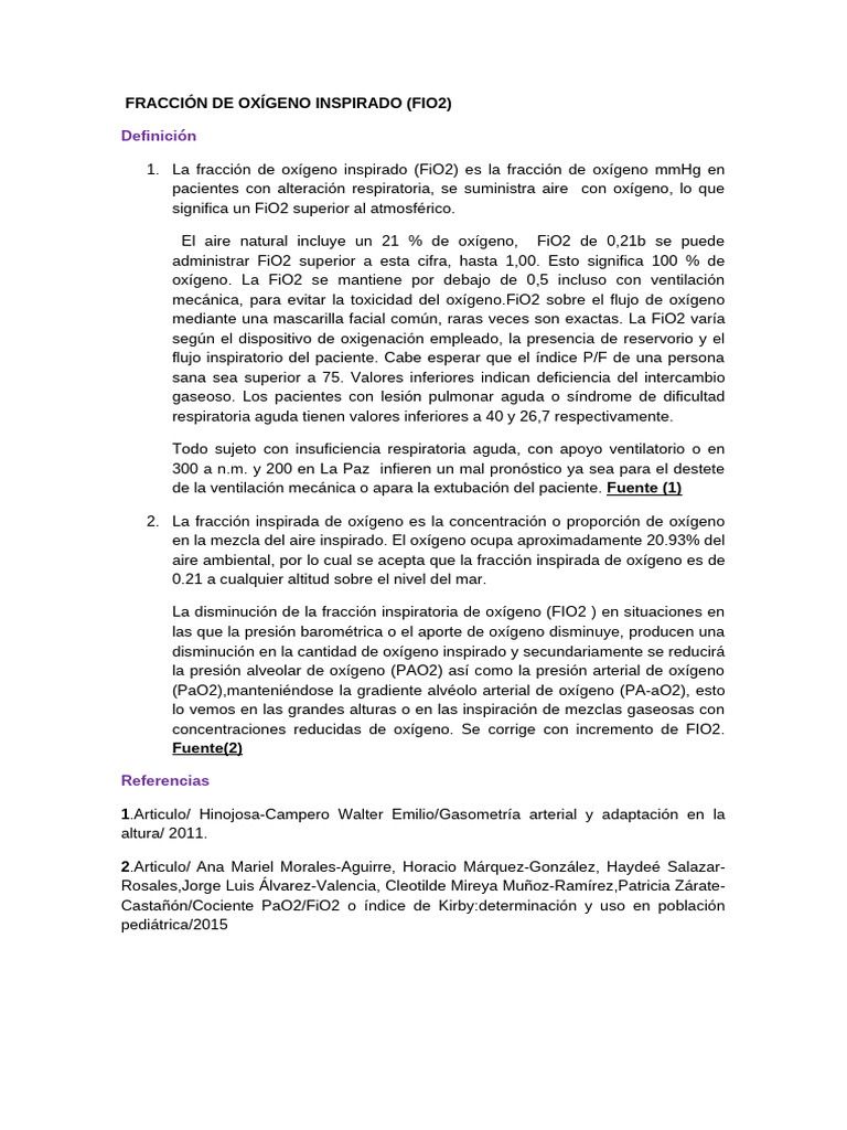 Fracción de Oxígeno Inspirado (FiO2) | PDF | Oxígeno | Emergencias Médicas