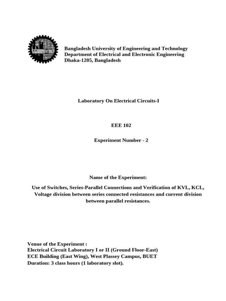 EEE102 Expt 2 2016 Exptpart | PDF | Switch | Electricity