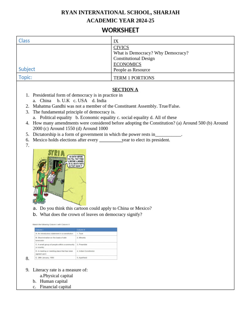 Economics and Civics Worksheet | PDF