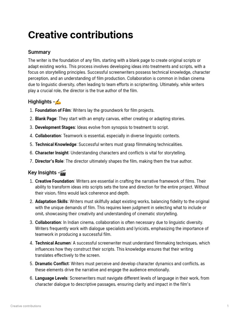 Creative Contributions Mass Media | PDF | Cinematography | Film Director
